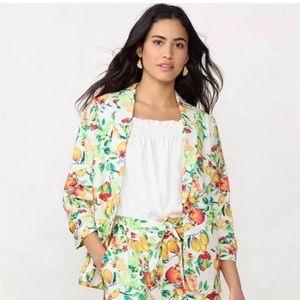 LC Lauren Conrad Fruit Print Ruched Sleeve Blazer